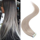 Tape in Hair Extensions Human Hair Grey Grade 6A 16-22inch Double Side Tape Seamless Skin Weft Natural Hair Extensions Long Straight Silky 16" / 16 inch 50g MY-LADY