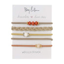 By Lilla Limestone Mini Stack Elastic Hair Ties and Bracelets | Set of 5 Hair Tie-Bracelets | Hair Accessories for Women | No Crease Hair Ties & Women’s Bracelets (Brown / Gold / Nude / Orange) By Lilla