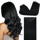 GOO GOO Clip in Hair Extensions Real Human Hair Jet Black 120g 7pcs 18 Inch Remy Clip in Hair Extensions Natural Straight Real Hair Extensions Straight Thick Hair for Women GOO GOO Store