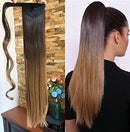 DevaLook 22" Long One Piece Straight Clip in Wrap around Ombre Ponytail Hairpieces (22" Straight-Dark brown to dark blonde) DevaLook Hair Extension
