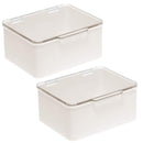 mDesign Plastic Cosmetic Storage Organizer Box Containers with Hinged Lid for Bedroom, Bathroom Vanity Shelf or Cabinet, Holds Masks, Palettes, Lotion, Astringents, or Nail Polish, 2 Pack, Cream/Clear mDesign