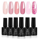 Beetles Pink Confetti Gel Nail Polish Kit- 6 Colors Nude Pink Pastel Gel Polish Glitter Set, Soak Off Nail Lamp Cured Gel Polish Summer Nail Varnish Manicure, 7.3ml Each Bottle, Nail Art Box beetles Gel Polish