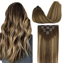 GOO GOO Clip in Hair Extensions Human Hair Balayage Chocolate Brown to Honey Blonde 20 Inch 120g 7pcs Remy Hair Extensions Real Natural Hair Straight GOO GOO