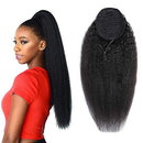 Wrap Drawstring Kinky Straight Human Hair Puff Ponytail Extensions with Clips Afro Yaki Brazilian Hair Natural Color Clip in Pony Tail Extensions Wavy Hair (10", yaki) ALISFEEL
