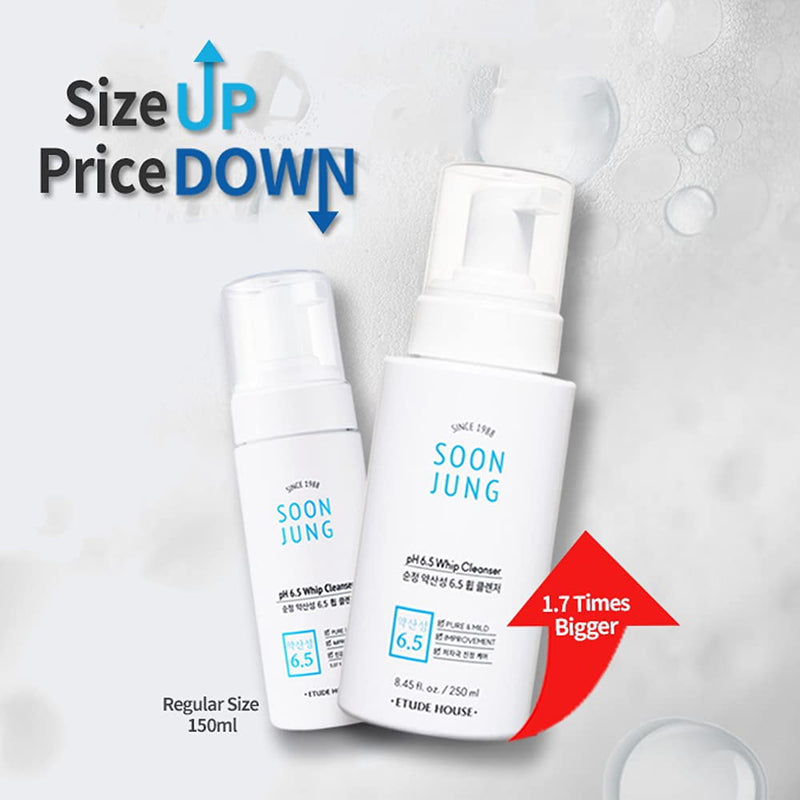 ETUDE SoonJung pH 6.5 Whip Cleanser 8.5 fl. oz. (250ml) 21AD| Non Comedogenic & Hypoallergenic Soft Bubble Hydrating Facial Cleanser for Sensitive Skin | Fragrance-Free Low-pH Korean Face Wash | K-Beauty Etude House