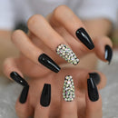 CoolNail Glossy Pure Black Coffin Stiletto False Nail Tips 3D AB Diamond Acrylic Ballerina UV Press On Fake Nails 1 Sheet Sticker Tape Coolnail
