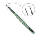 Tweezers for Eyelash Extension - Long 45° Angular Tip Tweezers - Hand Crafted Surgical Stainless Steel Precision Tweezers (Metallic light Green Powder Coated) metaleks