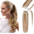 100% Wrap Around Human Hair Ponytail Extensions With Comb Clip in One Piece Pony Tail Hairpiece 22 Inches Long Straight Silky For Women