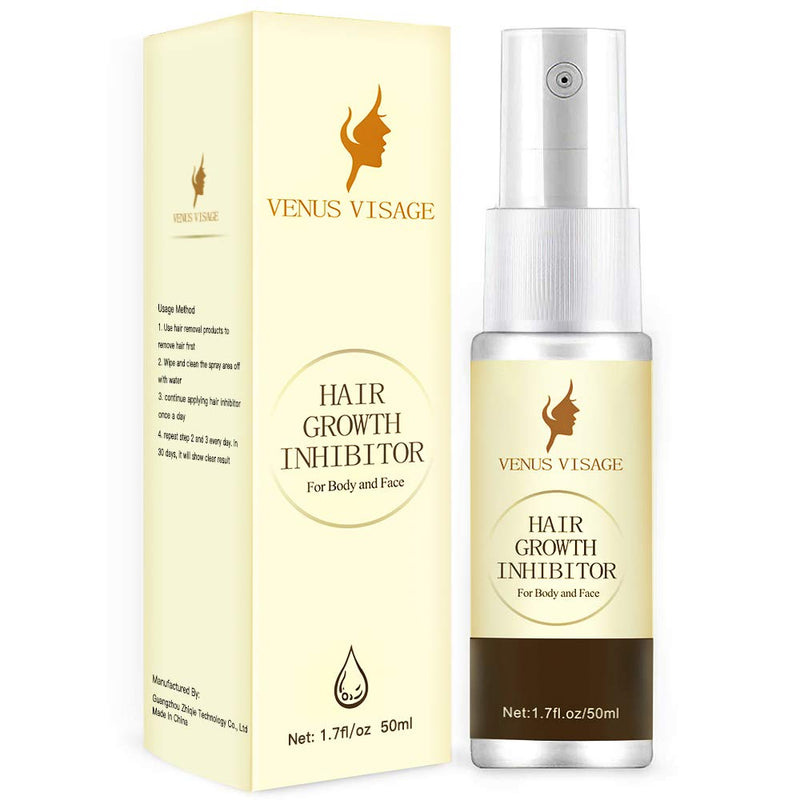 Hair Inhibitor 50ml Upgraded, Hair Stop Growth Spray, Non-Irritating Hair Removal Inhibitor for Body and Face, Arm, Armpit, Leg for Men and Women VENUS VISAGE