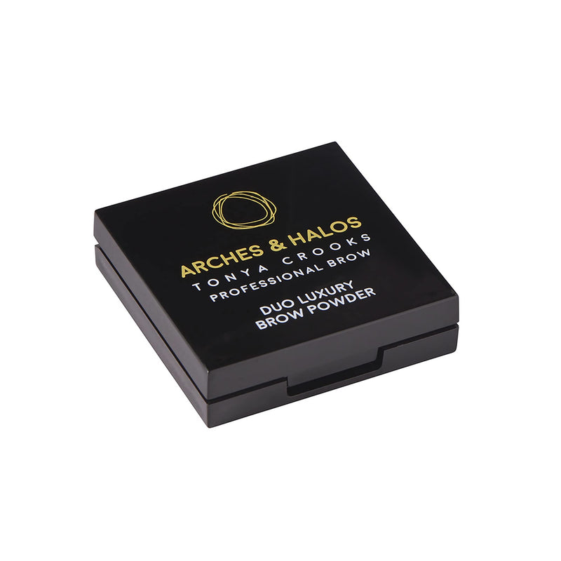 Arches & Halos - Duo Luxury Brow Powder - Dark Brown - Eyebrow Styling Cosmetics Palette, Powder, Tinting, Contouring, Precise Brow Definer - Hypoallergenic, Vegan - .088 oz, Dark Brown Arches & Halos