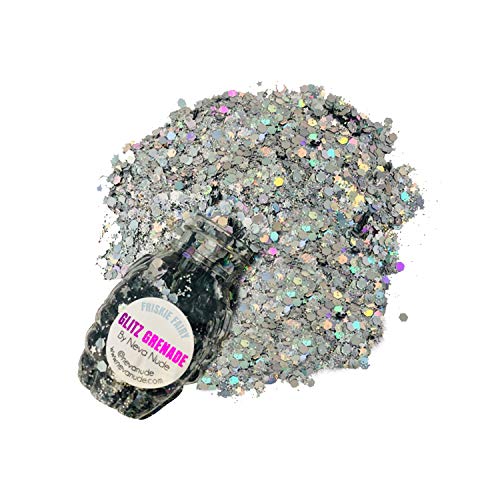 Neva Nude Face and Body Glitter Keychain - Chunky Loose Glitter for Festivals, Raves, and More | Cosmetic Grade | Super Sparkly (Friskie Fairy Silver Holographic Glitz Grenade) Neva Nude