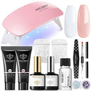 Modelones Poly Extension Gel Nail Kit 2PCS Builder Extension Gel Nude White Colors with Mini Nail Lamp Slip Solution Rhinestone Nail Manicure All-in-one Kit French DIY Nail Art Design Beginner Kit modelones