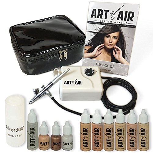 Art of Air Professional Airbrush Cosmetic Makeup System/Fair to Medium Shades 6pc Foundation Set with Blush, Bronzer, Shimmer and Primer Makeup Airbrush Kit Art of Air