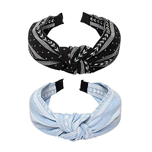 Ebow Yoga Sport Hairband Wide Headbands Knot Turban Headband Hair Band Elastic Hair Accessories for Women and Girls 2 Pcs Set (1Black,1Skyblue) Ebow