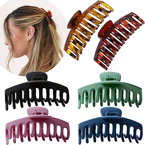 Large Hair Claw Clip for Women - 4.3″ Jumbo Hair Clips Strong Hold Hair Catch Barrette Jaw Clamp for Thick/Thin Hair Tortoise Barrettes Celluloid Big Fashion Hair Styling Accessories Girls (6 Packs) SUNCHARM