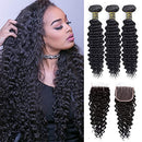 QTHAIR 12A Brazilian Virgin Deep Wave 2 Bundles with Closure 100% Unprocessed Human Hair with 4×4 Lace Closure Free Part Natural Color(12 14+10inch lace closure) QTHAIR