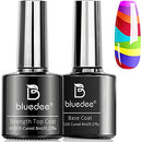 Bluedee Base and Top Coat Gel Nail Polish No Wipe Top Coat High-gloss Finish Super Long-lasting Anti-wear 0.28 Oz Soak off UV Gel Use for Home Manicure or Nail Salon Bluedee