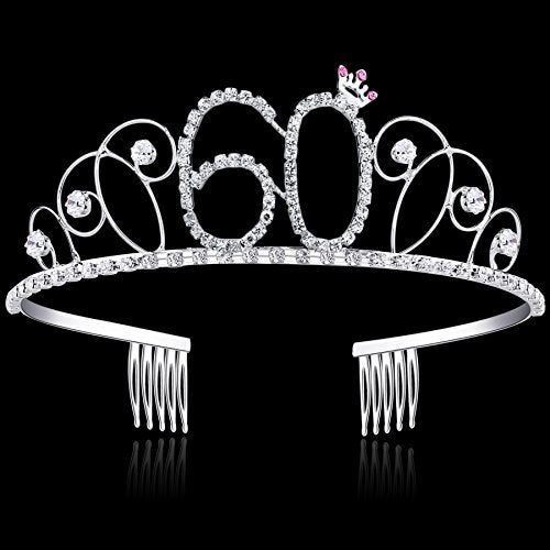 BABEYOND Crystal Birthday Tiara Crown Princess Birthday Crown Hair Accessories Happy 60th Birthday Crown Tiara for Women (60 Birth) BABEYOND