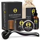 Beard Growth Kit - Derma Roller for Beard Growth, Beard Growth Serum Oil (2oz), Beard Balm and Comb, Stimulate Beard and Hair Growth - Gifts for Men Dad Him Boyfriend Husband Brother Naland