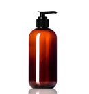 8oz Plastic Amber Bottles (6 Pack) BPA-Free Squeeze Containers with Pump Cap, Labels Included Aromine