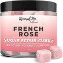 Body Scrub Exfoliator - 12oz FRENCH ROSE Sugar scrub cubes w/Mango Butter & Shea butter- Ultra Hydrating & Moisturizing - All Natural & Organic for all body exfoliation- For hands, arms, legs & foot Mineral Me California