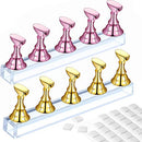 2 Set Acrylic Nail Practice Stand Magnetic Nail Tip Art Display Stand Holder Manicure Tool with Reusable Adhesive Putty Clay for Home Salon Makeup (MetalPink & Gold) Lenlorry