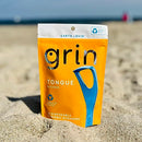 GRIN Tongue Cleaner, 32 Count, Disposable Tongue Cleaner, Hygienic Scraper, Recycled Plastic, Clean Tongue, Promote Fresh Breath, Includes Safe Fold- Back Tooth Pick (Pack of 3) Infinity Warehouse