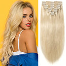 S-noilite Clip in Human Hair Extensions 100% Real Remy Thick True Double Weft Full Head 8 Pieces 18 Clips Straight Silky (22 Inch - 160g,Platinum Blonde (