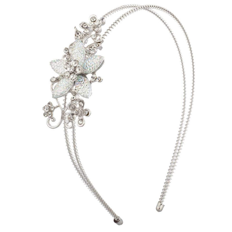 LUX ACCESSORIES Silvertone Glitter Flower Crystal Rhinestone Coil Headband LUX ACCESSORIES