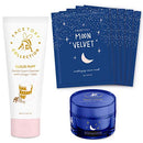 FaceTory Moon Velvet and Oats Facial Cleanser- Moon Velvet Moisturizing Sheet Mask (Pack of 5), Moon Velvet Sleeping Mask, and Oats Cloud Puff Gentle Foam Cleanser- For all skin types FACETORY