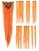 SWACC 7 Pcs Full Head Party Highlights Clip on in Hair Extensions Colored Hair Streak Synthetic Hairpieces (22-Inch Straight, Orange) SWACC