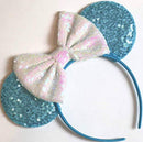 CLGIFT Frozen Inspired Minnie Mouse Ears, Elsa Ears, Elsa Minnie Ears, Blue Minnie Ears (Blue/White) CLGIFT