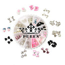 PUEEN 3D Nail Charms Wheel of 24pcs Resin & Alloy Rhinestones Nail Art Decoration Bow Flower DIY for Nails & Cell Phones-BH000348 PUEEN