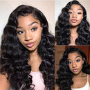 BLY 13x4 Frontal Wigs Loose Deep Wave Lace Front Human Hair Wigs Pre Plucked with Baby Hair 18 Inch Glueless for Black Women 150% Density Natural Black BLY