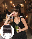 LEEONS Clip on Bangs Fringe Hair Extensions 6" Short Straight Clips in Hair Bang False Flat Hairpiece Two Side Darkest Brown(2