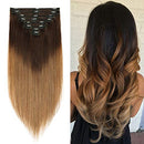22"/22 inch 160g Double Weft Clip in Remy Human Hair Extensions Grade 7A Quality Full Head Thick Thickened Long Straight 8pcs 18clips Highlighted,Dark Brown to Light Brown MY-LADY