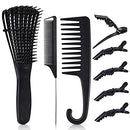 8PCS Detangling Brush and Comb, MORGLES Detangling Hair Brush Wide Tooth Comb for Curly Hair Brush with Rat Tail Comb Alligator Hair Clips Detangling Hair Comb for Black Natural Wavy Wet Hair MORGLES