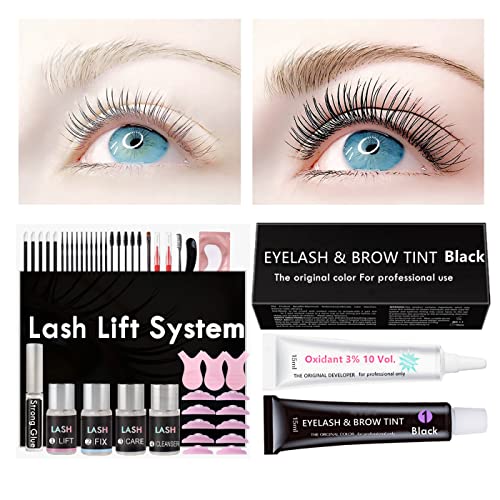 Lash Lift and Tint At Home, 5 Minutes Eyelash lift kit, Eyelash Dye and Lift 2 in 1, Voluminous Lash Lifting and 6 Weeks KERATIN Eyelash Perm Brow Lamination(Lash lift & Black Tint） Libeauty