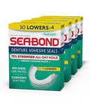 Sea-Bond Secure Denture Adhesive Seals, Fresh Mint Lowers, Zinc Free, All Day Hold, Mess Free, 30 Count (Pack of 4) Sea-Bond