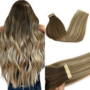 GOO GOO Blonde Tape in Hair Extensions 22 Inch Walnut Brown to Ash Brown and Bleach Blonde Remy Human Hair Extensions Tape in Hair Extensions Human Hair 20pcs 50g Long Brown Hair Extensions GOO GOO
