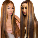 Flady 4/27 Lace Front Human Hair Wigs for Black Women 150% Density Highlight Straight HD Transparent Lace Wig Human Hair Pre Plucked Bleached Knots Flady
