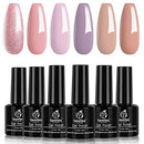 Beetles Gel Nail Polish Set, Blushed Pink Collection Pink Purple Glitter Nude Gel Polish Nail Lacquer Kit Nail Art Manicure at Home Kit, 7.3ml Each Bottle beetles Gel Polish