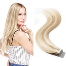 Tape in Hair Extensions 100% Remy Human Hair Double Side Tape Seamless Skin Weft Rooted Natural Hair for Women 20pcs Long Straight Balayage(20 inch 60g,