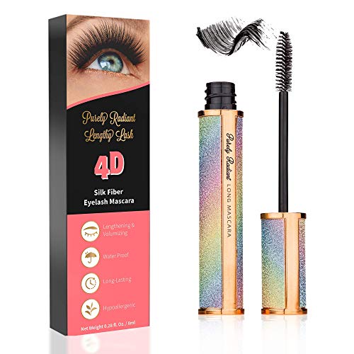 4D Silk Fiber Lash Mascara | Hypoallergenic, Cruelty-Free for Long Eyelash | All-day formula, No-hassle removal, No clumping, Waterproof Mascara | Smudge-proof fiber mascara Purely Radiant