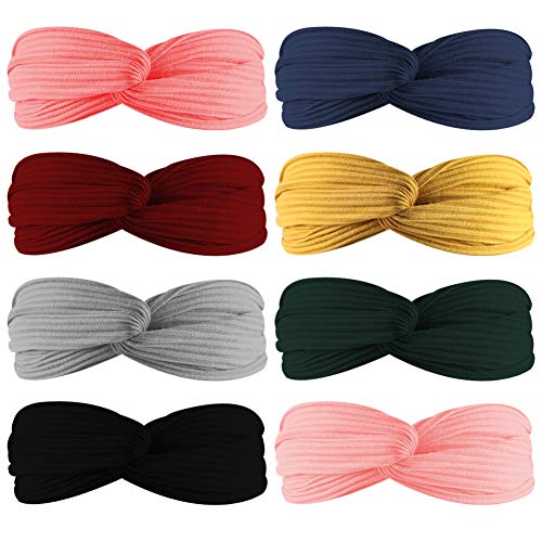 3 otters Women's Headbands, 8PCS Fashion Headbands for Women Cloth Headband Boho Stretchy Hair Bands, Hair Accessories 3 otters