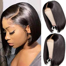 ISEE Hair Short Bob Wigs Human Hair Lace Closure Wigs Brazilian Virgin Human Hair Straight Bob Lace Front Wigs For Black Women Pre Plucked with Baby Hair Natural Black (14inch) ISEE