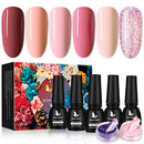 MILD EAST Gel Nail Polish Kit, 6 Colors Nude Pink Gel Nail Polish UV Gel Glitter Nail Polish with Acrylic Powder, Glossy/Matte Nail Polish Gift Set for Women MILD EAST