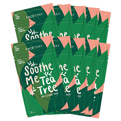 FaceTory Soothe Me Tea Tree 2-Step Sheet Mask with Tea Tree Oil and Chamomile Extract - For Acne Prone Skin, Made in Korea - Soothing, Hydrating, Calming, and Balancing (Pack of 10) FACETORY