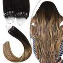 Ugeat 24 Inch Micro Beads Hair Extensions Human Hair Natural Real Hair Extensions 50G Cold Fusion Ring Loop Hair Extensions Dark Brown #2 Mixed with #6 Highlight with #12 1G/1Strands