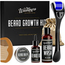 Beard Growth Kit - Complete Beard Grooming Kit for Men with Titanium Microneedle Beard Roller, Natural Beard Oil, Wash, Balm for Hair Growth & A Wooden Comb, Growth Guide, Travel Pouch, Gifts for Men WILDLINERS